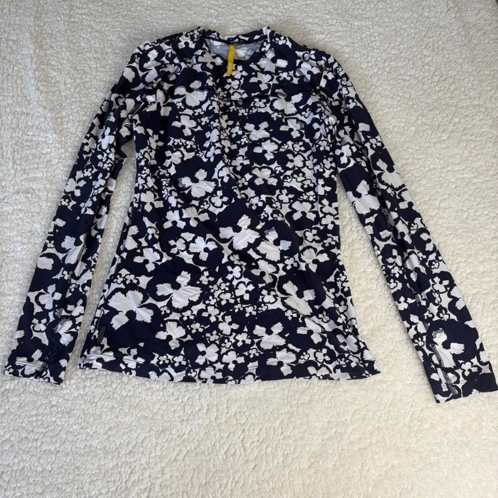 LOLE‎ Long Sleeve Floral Print Athletic Top Womens S Blue White Swim Sun Cover